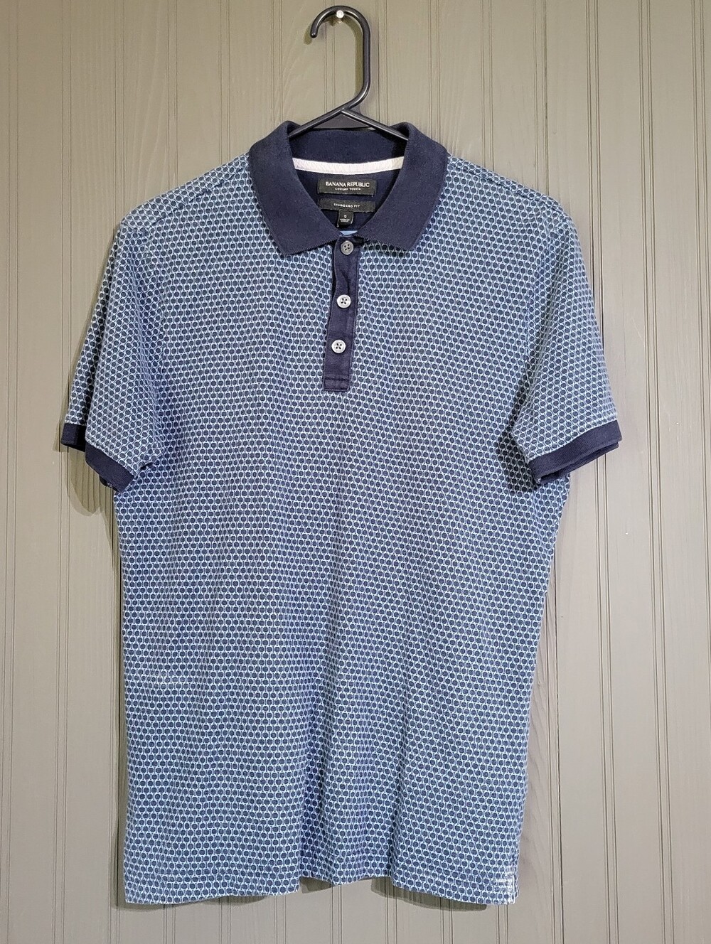 Banana Republic Short Sleeve Polo Shirt Standard Fit Pattern Blue Men's Small